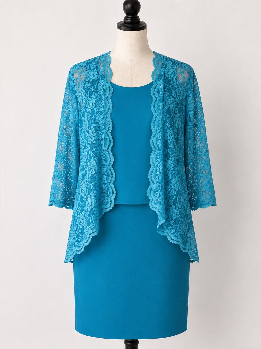 Turquoise 3 Piece Skirt Set Lace Jacket Vintage Formal